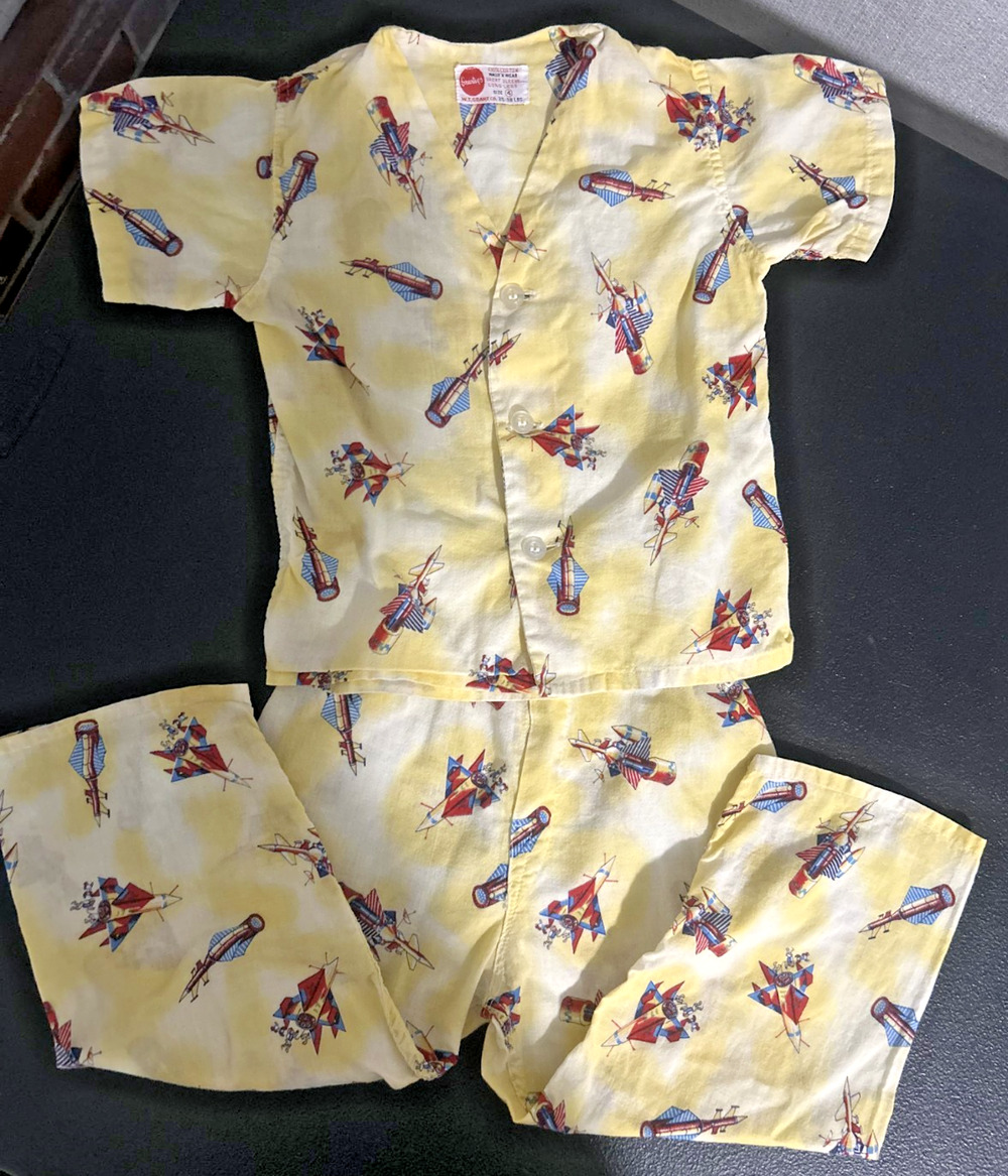 1950s W.T Grant kids boys SPACE ROCKET print pajamas set sz 4 Cotton Mid Century